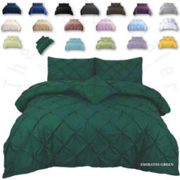 TheWhiteWater Limited Pintuck Duvet Cover Set + Matching Pillowcases, Hand Stitches Quilt Bedding Set - Emirates Green - thumbnail 1
