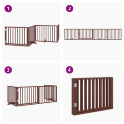 Walplus Brown Dog Gate With Door Foldable 4 Panels 320 Cm Poplar Wood - thumbnail 7