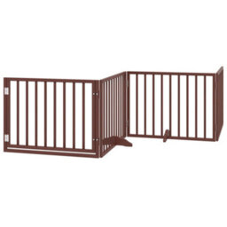 Walplus Brown Dog Gate With Door Foldable 4 Panels 320 Cm Poplar Wood - thumbnail 2