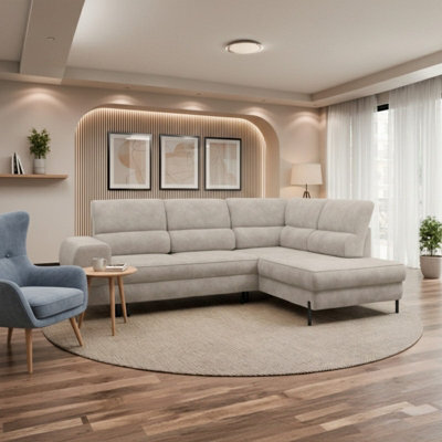 Clinton Corner Sofa Bed Contoured Ergonomic Seating Has Large Bedding Storage Box And Sleep Function Beige Right - image 1