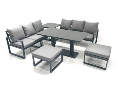 Fimous Aluminium Outdoor Garden Furniture Set With Adjustable Rising Lifting Dining Table 3 Seater Sofa 2 Big Footstool Side Table - image 1