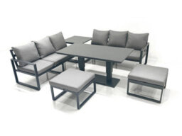 Fimous Aluminium Outdoor Garden Furniture Set With Adjustable Rising Lifting Dining Table 3 Seater Sofa 2 Big Footstool Side Table - thumbnail 2