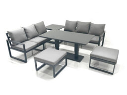 Fimous Aluminium Outdoor Garden Furniture Set With Adjustable Rising Lifting Dining Table 3 Seater Sofa 2 Big Footstool Side Table - thumbnail 1