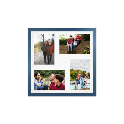 AK Frames 12X12 Navy Blue Sleek Multi Photo Frame With White Mount - Holds 4 Apertures (4X) 6X4 Photos - image 1
