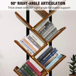Rustic Brown + Black 9 Tier Bookshelf Tree Shape Bookcase Floor Standing Shelves Storage Furniture - thumbnail 4