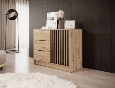 Arte Nelly Contemporary Oak Effect Sideboard 3 Drawers 1 Door 1 Shelf Lamela Decor (H)860mm (W)1050mm (D)450mm - image 1
