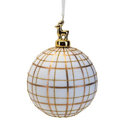 Widdop Hanging Glass Bauble Matt White & Gold - Reindeer