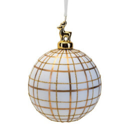 Widdop Hanging Glass Bauble Matt White & Gold - Reindeer
