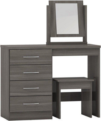 Seconique Nevada 4 Drawer Dressing Table Set Black Wood Effect Stool And Mirror - image 1