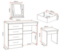 Seconique Nevada 4 Drawer Dressing Table Set Black Wood Effect Stool And Mirror - thumbnail 9