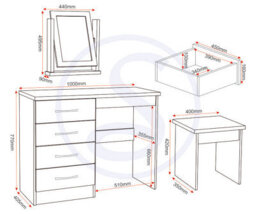 Seconique Nevada 4 Drawer Dressing Table Set Black Wood Effect Stool And Mirror - thumbnail 3