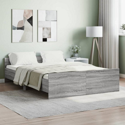 Berkfield Bed Frame With Headboard And Footboard Grey Sonoma 135X190 Cm - image 1