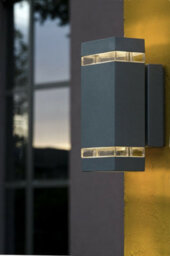 Stylish Outdoor Ip44 Twin Wall Light Sconce In Dark Grey With Led Bulbs - thumbnail 2