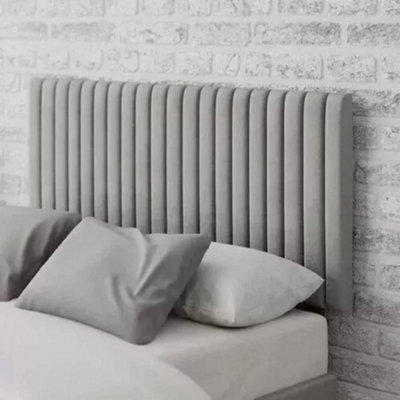 "Urban Textures Luxury 26"" High Velvet Fabric Upholstered Thin Vertical Lines Design Bed Headboard - Silver" - image 1