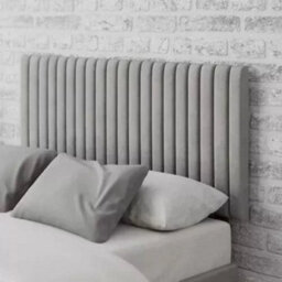 "Urban Textures Luxury 26"" High Velvet Fabric Upholstered Thin Vertical Lines Design Bed Headboard - Silver"