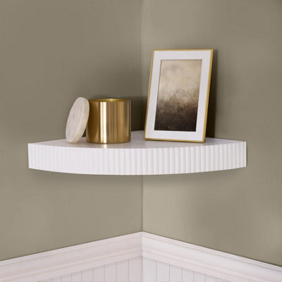 OHS Ribbed Corner Shelf Wall Mounted Storage Space Saving Modern, Cream - image 1