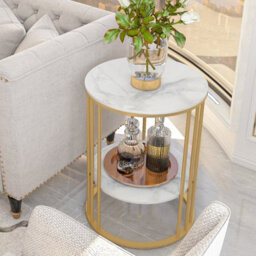 Fativo Steady 2 Tiers Sintered Stone Marble Round Sofa Side Table Sintered Stone Top Marble Effect/gold Frame - thumbnail 9
