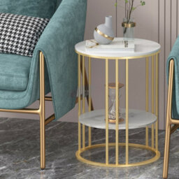 Fativo Steady 2 Tiers Sintered Stone Marble Round Sofa Side Table Sintered Stone Top Marble Effect/gold Frame - thumbnail 8