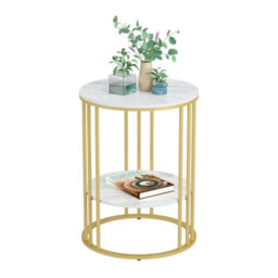 Fativo Steady 2 Tiers Sintered Stone Marble Round Sofa Side Table Sintered Stone Top Marble Effect/gold Frame - thumbnail 3