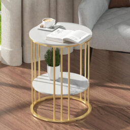 Fativo Steady 2 Tiers Sintered Stone Marble Round Sofa Side Table Sintered Stone Top Marble Effect/gold Frame - thumbnail 7