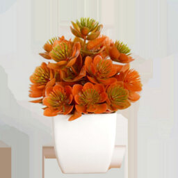 CLEFFNS 4 Pack Mini Fall Artificial Potted Plants, Fake Autumn Flowers With White Plastic Pots, Small Faux Floral Arrangement Desk Decor - thumbnail 6