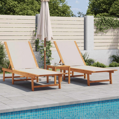 Berkfield Sun Loungers 2 Pcs With Table Grey Solid Wood Acacia And Textilene - image 1