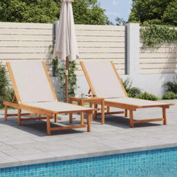 Berkfield Sun Loungers 2 Pcs With Table Grey Solid Wood Acacia And Textilene - thumbnail 1