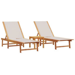 Berkfield Sun Loungers 2 Pcs With Table Grey Solid Wood Acacia And Textilene - thumbnail 2
