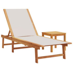 Berkfield Sun Loungers 2 Pcs With Table Grey Solid Wood Acacia And Textilene - thumbnail 4