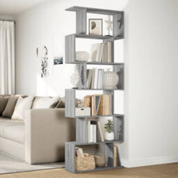 Berkfield Room Divider Bookcase 6-Tier Grey Sonoma 70X24X193 Cm Engineered Wood - thumbnail 4