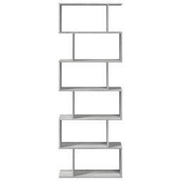 Berkfield Room Divider Bookcase 6-Tier Grey Sonoma 70X24X193 Cm Engineered Wood - thumbnail 5