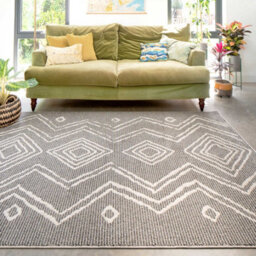 Loomed Grey Cream Moroccan Berber Diamond Geometric Living Area Rug 120X170Cm