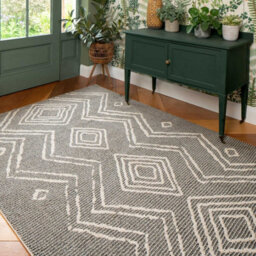 Loomed Grey Cream Moroccan Berber Diamond Geometric Living Area Rug 120X170Cm - thumbnail 3