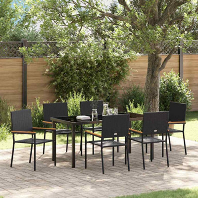 Berkfield Garden Dining Set 7 Pcs Black Poly Rattan - image 1