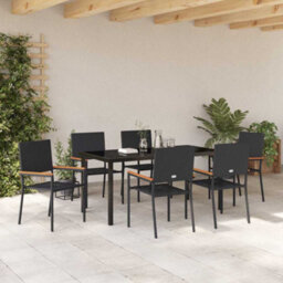 Berkfield Garden Dining Set 7 Pcs Black Poly Rattan - thumbnail 4