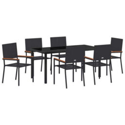 Berkfield Garden Dining Set 7 Pcs Black Poly Rattan - thumbnail 2