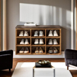 Modcraft Storage Shoe Bench With Padded Seat And Cushion, 9 Compartments With Adjustable Shelves - thumbnail 3