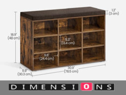Modcraft Storage Shoe Bench With Padded Seat And Cushion, 9 Compartments With Adjustable Shelves - thumbnail 4