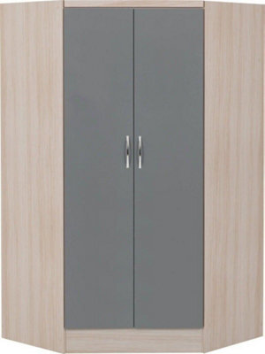 Seconique Nevada 2 Door Corner Wardrobe In Grey Gloss And Oak Effect Finish - image 1