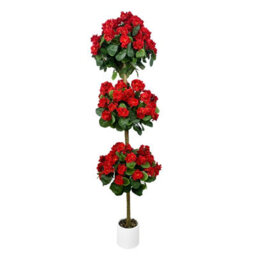 London Boutique Artificial Geranium Tree 150 Cm, Faux Flower Topiary Plant, Three Ball Design, Uv Resistant, Red Plant In Pot - thumbnail 1