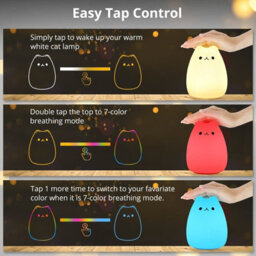 Amorly Cat Silicone Night Light, Cute Kitty Touch Night Lamp, Kids Bedroom Colour-Changing Nightlight, Christmas Gift For Toddlers - thumbnail 7