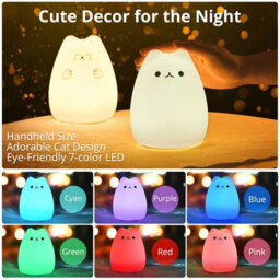 Amorly Cat Silicone Night Light, Cute Kitty Touch Night Lamp, Kids Bedroom Colour-Changing Nightlight, Christmas Gift For Toddlers - thumbnail 2