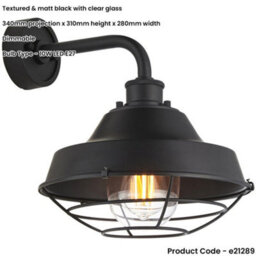 Loops Ip44 Outdoor Wall Light - Textured & Matt Black Caged Lamp - Garage Porch - thumbnail 2