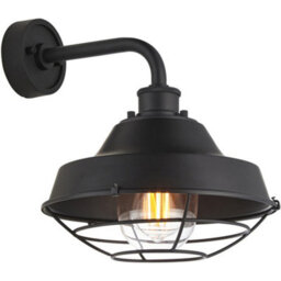 Loops Ip44 Outdoor Wall Light - Textured & Matt Black Caged Lamp - Garage Porch - thumbnail 1