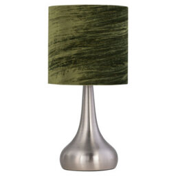 First Choice Lighting Romana - Brushed Chrome Touch Table Lamp With Green Velvet Shade - thumbnail 1
