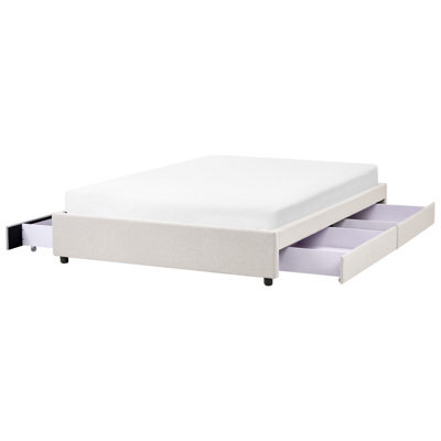 Beliani Bed With Storage Drawers Without Headboard Fabric Prades 160 X 200 Cm (Eu King Size) Light Beige - image 1