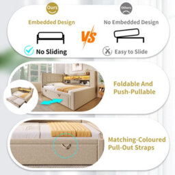 Btm 3Ft Upholstered Daybed 90X190Cm With Storage, Usb & Type-C, Pull-Out Trundle, Linen Beige - thumbnail 6