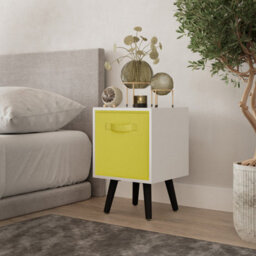 Urbn-Living Urbnliving 51Cm Height White Wooden Cube Storage Bookcase Yellow Inserts Scandinavian Black Legs - thumbnail 1