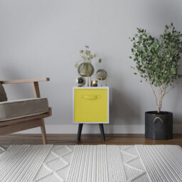 Urbn-Living Urbnliving 51Cm Height White Wooden Cube Storage Bookcase Yellow Inserts Scandinavian Black Legs - thumbnail 2
