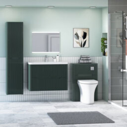 Royal Bathrooms Avenza 800mm Fluted Wall Hung Vanity Unit Deep Moss Green 2 Drawer Storage Cabinet With Ceramic Basin - thumbnail 2